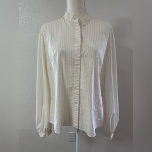 NICOLE by Nicole Miller Elegant Cream Button-Up Blouse zs L